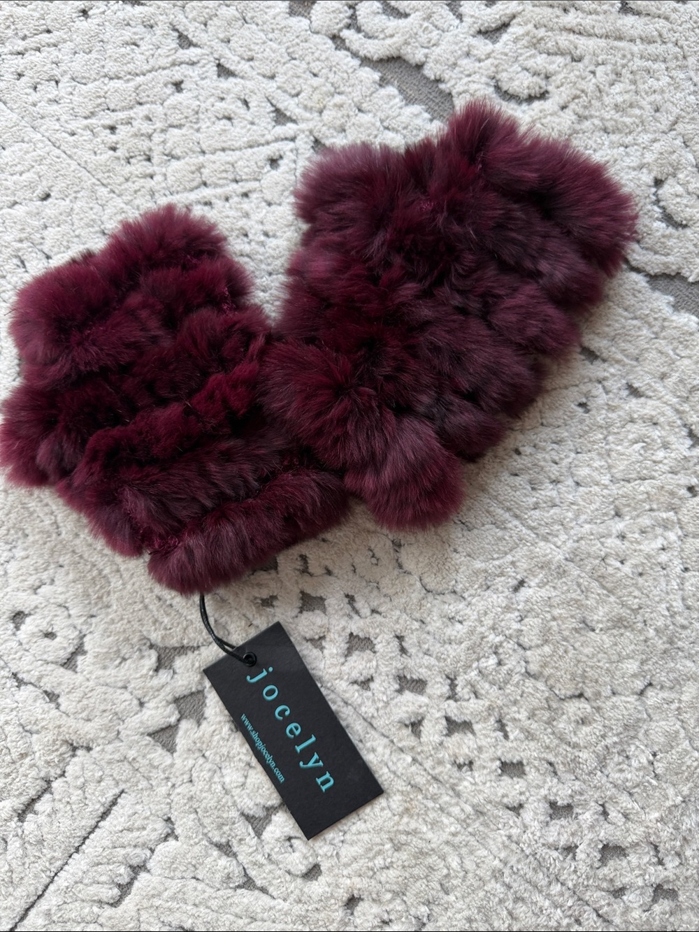 jocelyn Wine Faux Fur Fingerless Mittens